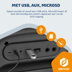 Denver Bluetooth Speaker Party box - Discolichten - Partyspeaker incl. draadloze microfoon & afstandsbediening - Luidspreker - BPS270