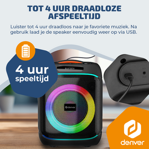 Denver Bluetooth Speaker Party box - Discolichten - Partyspeaker incl. draadloze microfoon & afstandsbediening - Luidspreker - BPS270