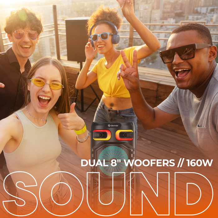 Denver Bluetooth Speaker Party Box - Discolichten - Partybox - Incl. Afstandsbediening - Microfoon Aansluiting - Micro SD / USB / AUX - BPS355