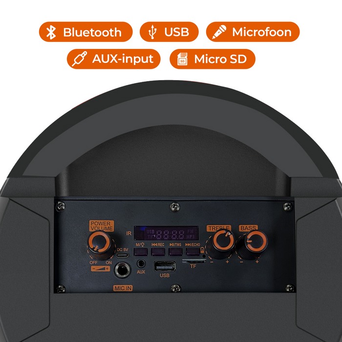 Denver Bluetooth Speaker Party Box - Discolichten - Partybox - Incl. Afstandsbediening - Microfoon Aansluiting - Micro SD / USB / AUX - BPS355