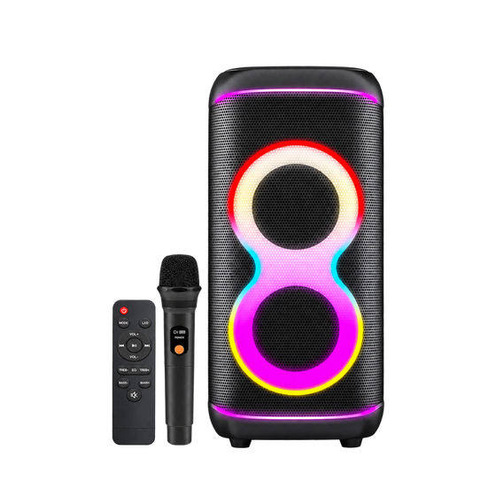 Denver partyspeaker 6,5 inch · discolicht, draadloze microfoon en 4 uur accu