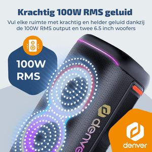 Denver partyspeaker 6,5 inch · discolicht, draadloze microfoon en 4 uur accu