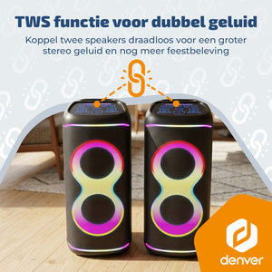Denver partyspeaker 6,5 inch · discolicht, draadloze microfoon en 4 uur accu