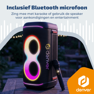 Denver partyspeaker 6,5 inch · discolicht, draadloze microfoon en 4 uur accu