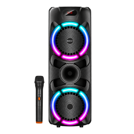 Denver partyspeaker · discolicht en draadloze microfoon