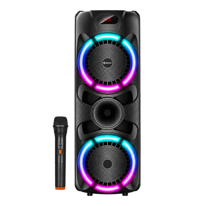 Denver partyspeaker · discolicht en draadloze microfoon