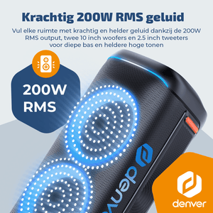 Denver partyspeaker 10 inch XL · discolicht en draadloze microfoon