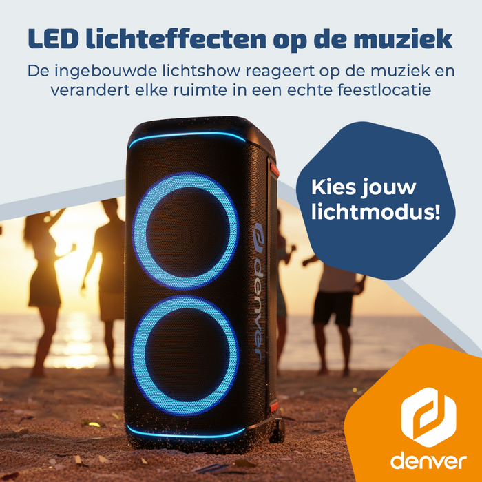 Denver Bluetooth Speaker Party Box - Discolichten - Partyspeaker incl. draadloze microfoon & Afstandsbediening - BPS470