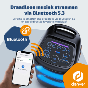 Denver partyspeaker 10 inch XL · discolicht en draadloze microfoon