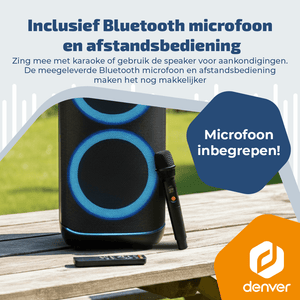 Denver partyspeaker 10 inch XL · discolicht en draadloze microfoon