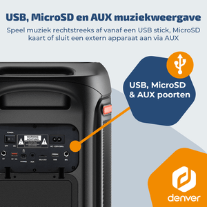 Denver partyspeaker 10 inch XL · discolicht en draadloze microfoon