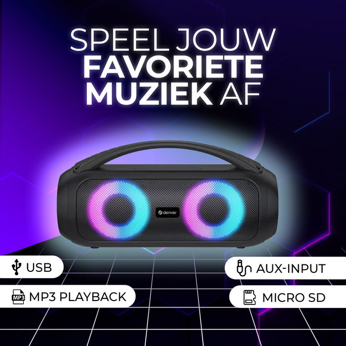 Denver Bluetooth Speaker Draadloos - Lichteffecten - Muziek Box - AUX - TWS Pairing - BTG616