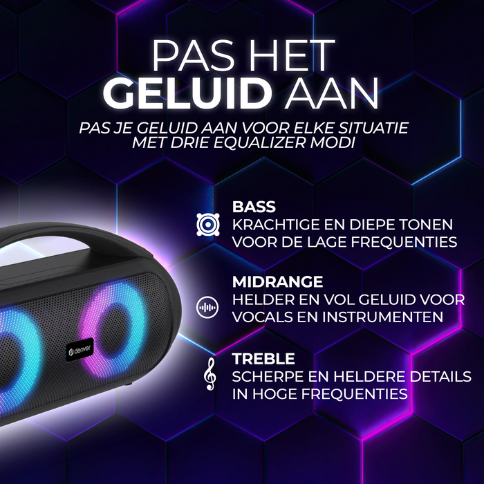 Denver Bluetooth Speaker Draadloos - Lichteffecten - Muziek Box - AUX - TWS Pairing - BTG616