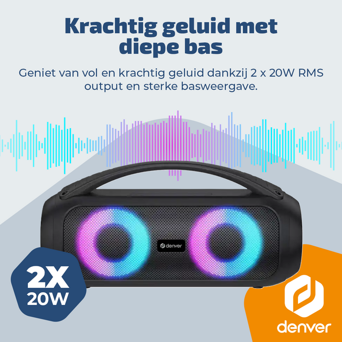 Denver Bluetooth Speaker Draadloos - Lichteffecten - Muziek box - AUX - TWS Pairing - BTG618