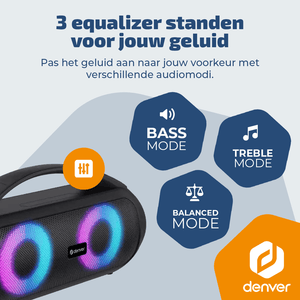 Denver bluetooth speaker · lichteffecten, TWS pairing en AUX