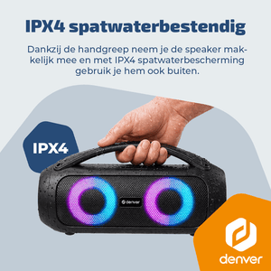 Denver bluetooth speaker · lichteffecten, TWS pairing en AUX