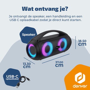 Denver bluetooth speaker · lichteffecten, TWS pairing en AUX