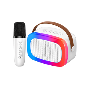 Denver BTM610 karaokeset met witte speaker met discolicht en draadloze microfoon