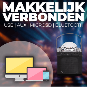 Denver BTM618 verbinden met computer, laptop of telefoon via USB, AUX, microSD of Bluetooth