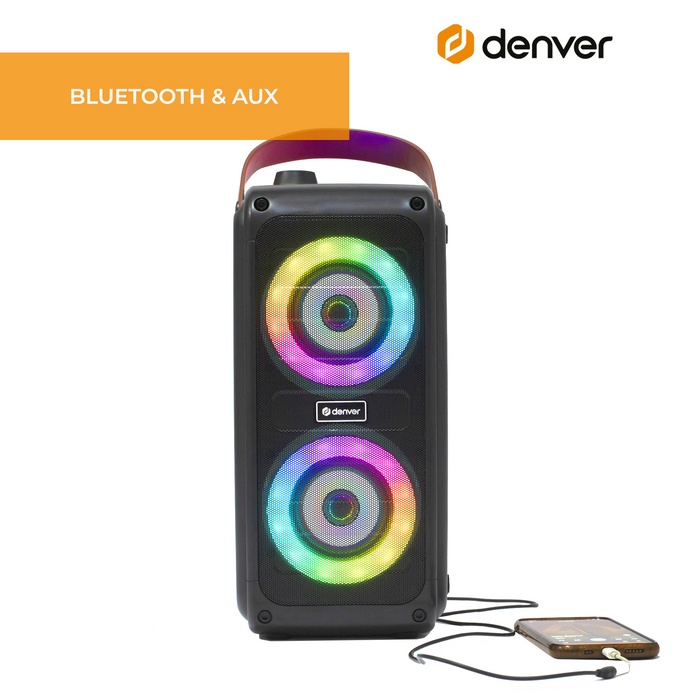 Denver Bluetooth Speaker Draadloos - Lichteffecten - Muziek Box - AUX - TWS Pairing - BTV230 - Zwart