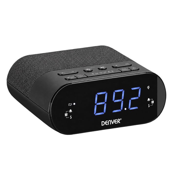 Denver Wekkerradio met Draadloze Oplader - Digitale Wekker - FM Radio - Dubbel Alarm - Dimmer - CRQ107 - Denvershop
