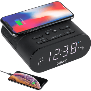 Denver Wekkerradio met Draadloze Oplader - Digitale Wekker - FM Radio - Dubbel Alarm - Dimmer - CRQ107 - Denvershop