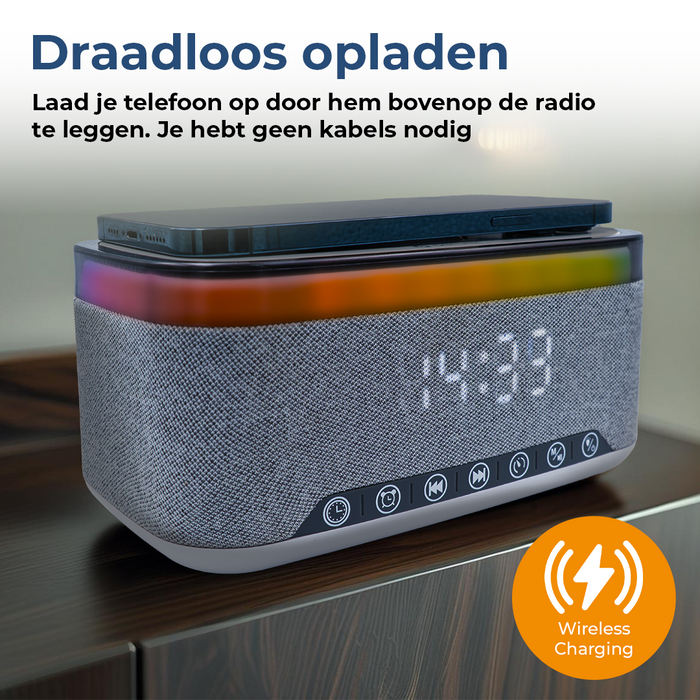 Denver Wekker met Draadloze Oplader - White Noise Machine - Digitale Wekker - Bluetooth - FM Radio - CRQ225 - Denvershop