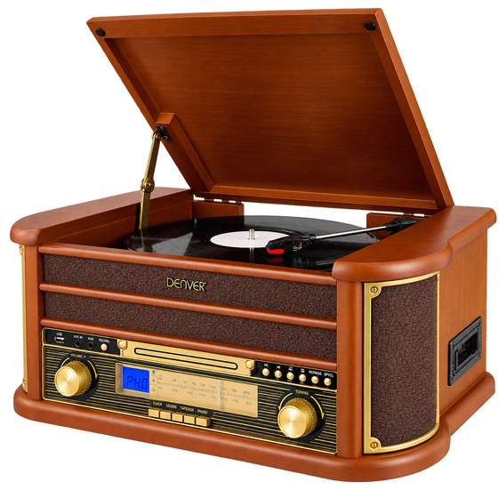 [Darkwood] - Denver Retro Platenspeler - DAB Radio - CD Speler - Cassette - MRD51 - Denvershop