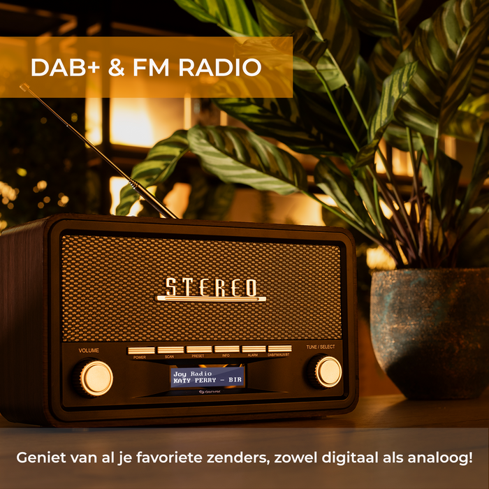 Denver DAB Radio - Retro Radio - Bluetooth - DAB+/ FM - Dimbaar - Batterijen & Netstroom - DAB18