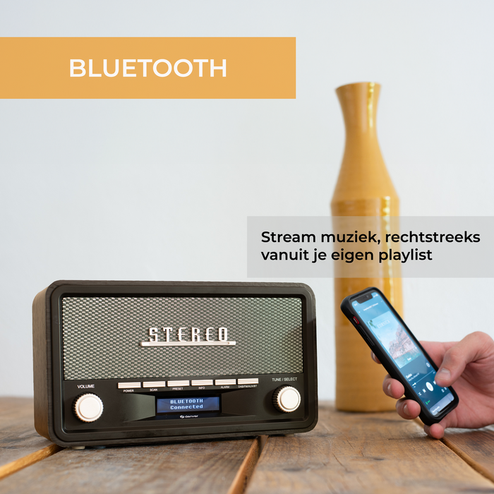 Denver DAB Radio - Retro Radio - Bluetooth - DAB+/ FM - Dimbaar - Batterijen & Netstroom - DAB18