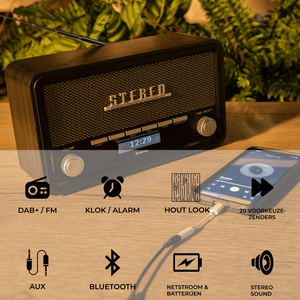 Denver DAB+ radio retro · bluetooth, FM en dimbaar display