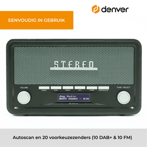 Denver DAB+ radio retro · bluetooth, FM en dimbaar display