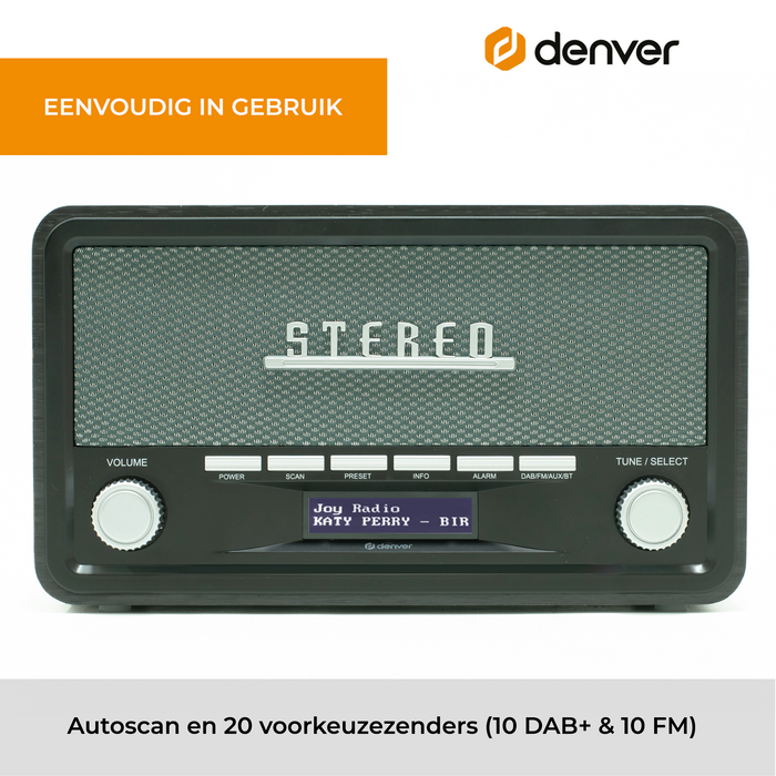 Denver DAB Radio - Retro Radio - Bluetooth - DAB+/ FM - Dimbaar - Batterijen & Netstroom - DAB18