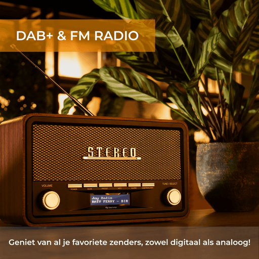 [Darkwood] - Denver DAB Radio - Retro Radio - Bluetooth - DAB+/ FM - Dimbaar - Batterijen & Netstroom - DAB18 - Denvershop