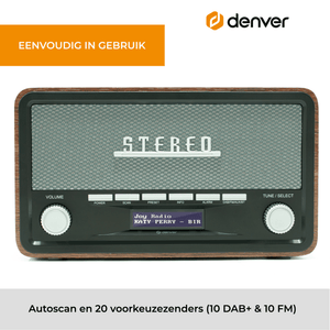 Denver DAB+ radio retro · bluetooth, FM en dimbaar display