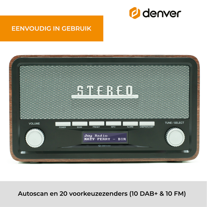 Denver DAB Radio - Retro Radio - Bluetooth - DAB+/ FM - Dimbaar - Batterijen & Netstroom - DAB18