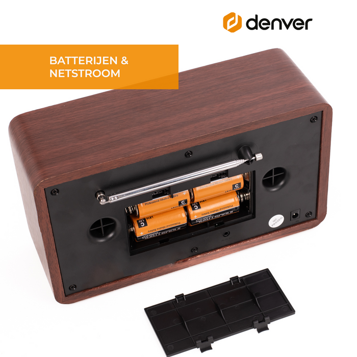 Denver DAB Radio - Retro Radio - Bluetooth - DAB+/ FM - Dimbaar - Batterijen & Netstroom - DAB18