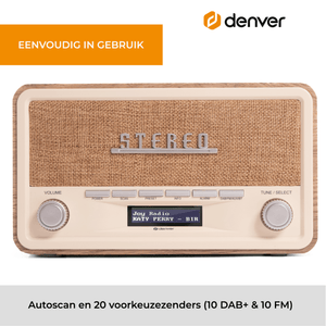 Denver DAB+ radio retro · bluetooth, FM en dimbaar display