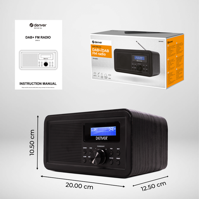 Denver DAB Radio - Retro Radio - FM Radio - Keukenradio - Draagbare radio - Batterijen & Netstroom - DAB30