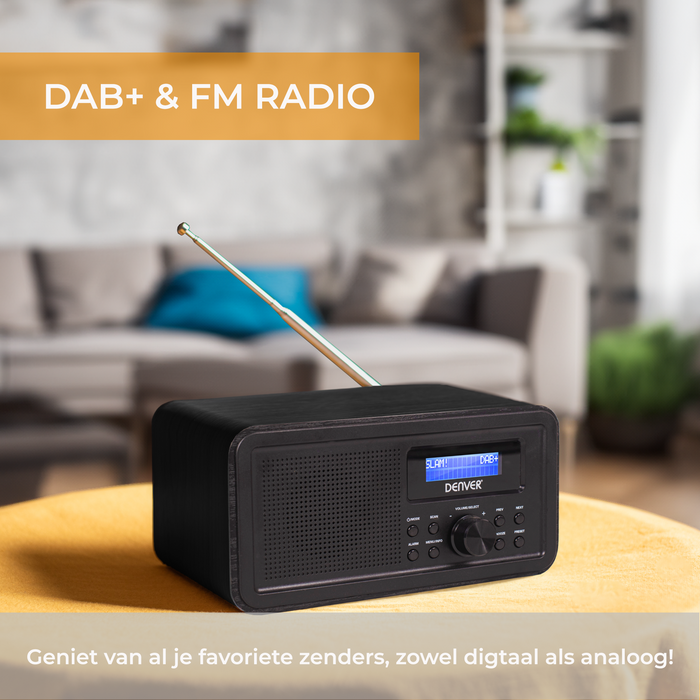 Denver DAB Radio - Retro Radio - FM Radio - Keukenradio - Draagbare radio - Batterijen & Netstroom - DAB30