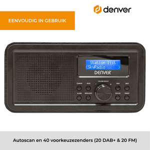 Denver DAB+ radio retro · FM, batterij of netstroom