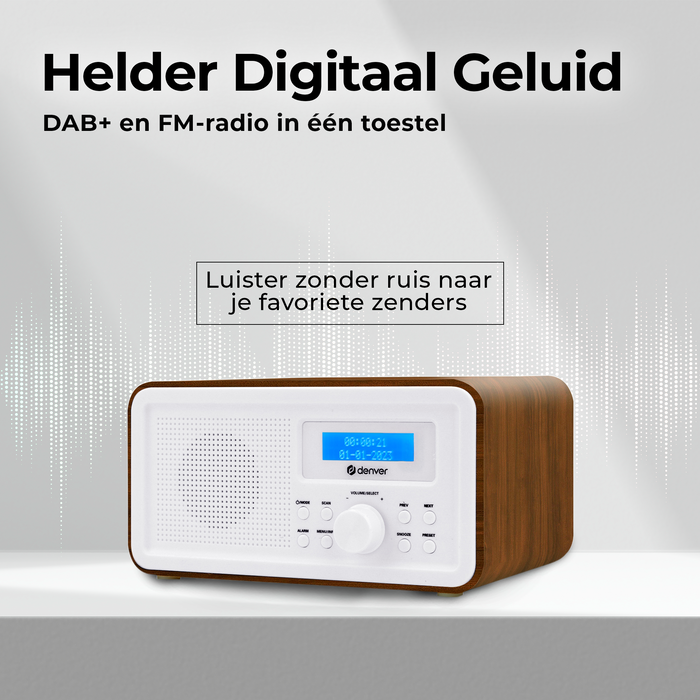Denver DAB Radio - Retro Radio - FM Radio - Keukenradio - Draagbare radio - Batterijen & Netstroom - DAB30