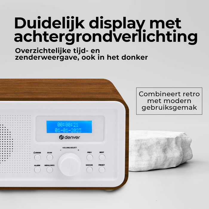 Denver DAB Radio - Retro Radio - FM Radio - Keukenradio - Draagbare radio - Batterijen & Netstroom - DAB30