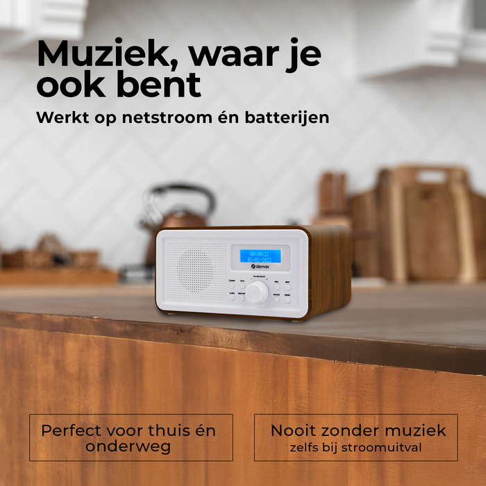 Denver DAB Radio - Retro Radio - FM Radio - Keukenradio - Draagbare radio - Batterijen & Netstroom - DAB30