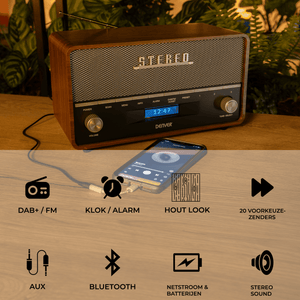 Denver DAB+ radio retro XL · bluetooth, FM en batterij