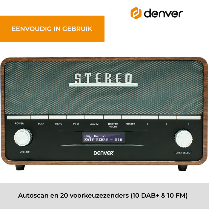 Denver DAB Radio XL - Retro Radio - Bluetooth - DAB+/ FM - Batterijen & Netstroom - DAB36