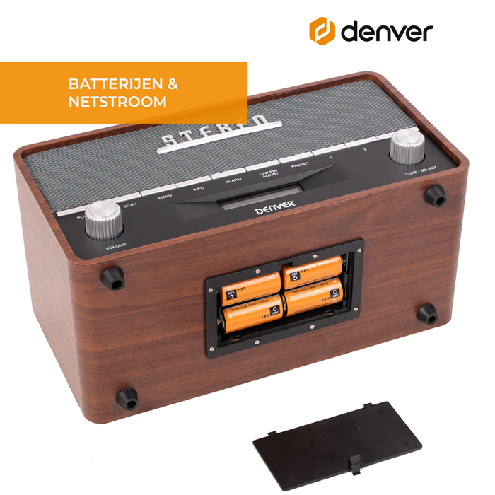 Denver DAB Radio XL - Retro Radio - Bluetooth - DAB+/ FM - Batterijen & Netstroom - DAB36