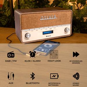 Denver DAB+ radio retro XL · bluetooth, FM en batterij
