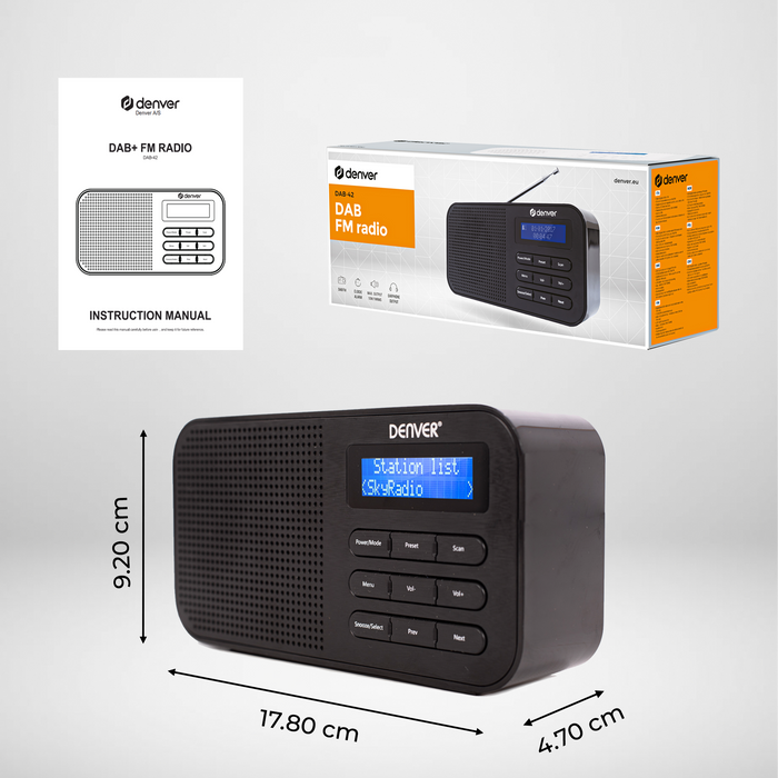 Denver DAB Radio - Noodradio / Noodpakket - Batterijen & Netstroom - Keukenradio - Draagbare Radio - DAB42