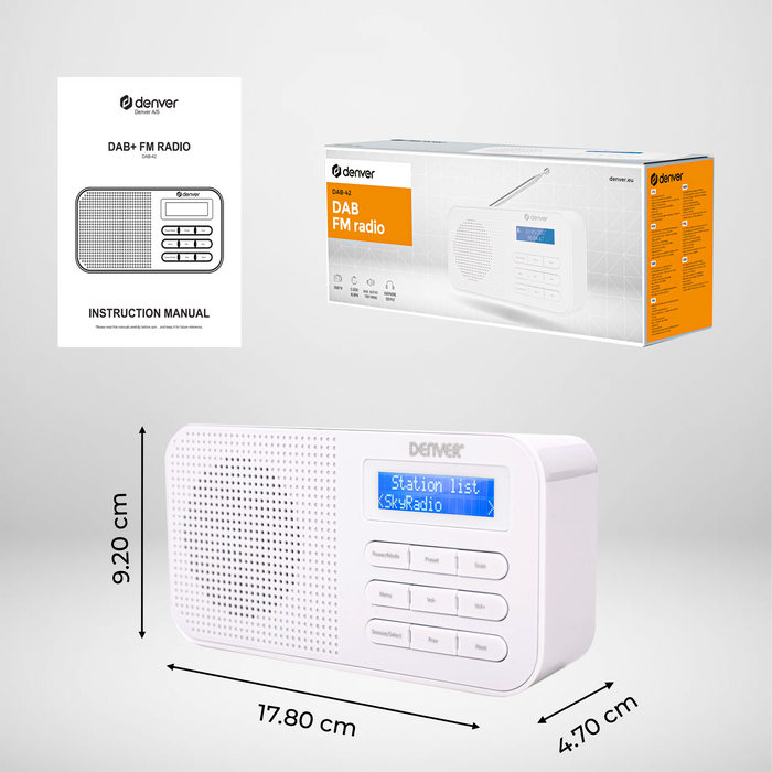 Denver DAB Radio - Noodradio / Noodpakket - Batterijen & Netstroom - Keukenradio - Draagbare Radio - DAB42